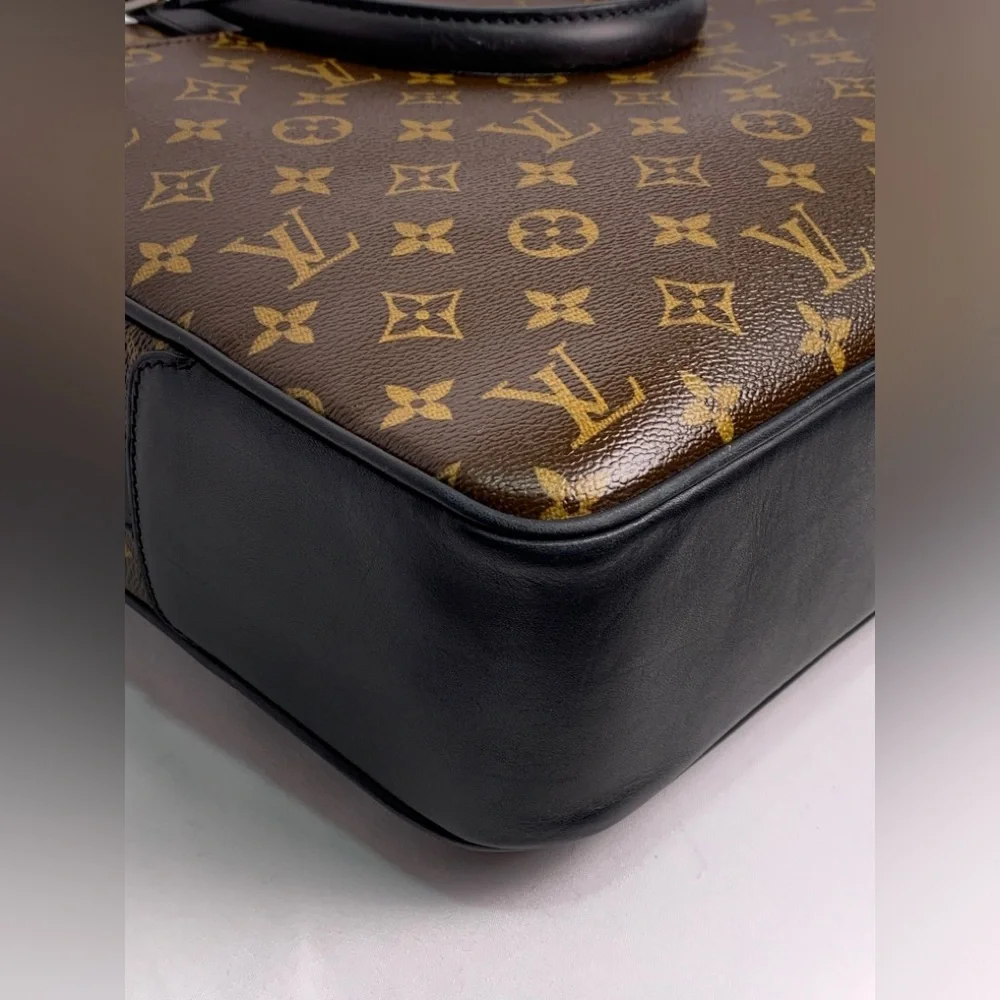 LOUIS VUITTON Monogram Macassar Soft Briefcase Silver Black